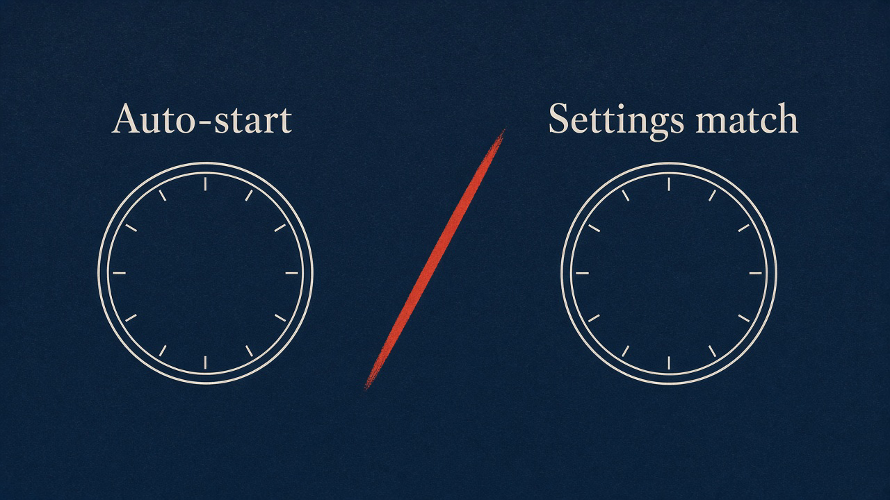 Auto-start clock is not a settings-match clock