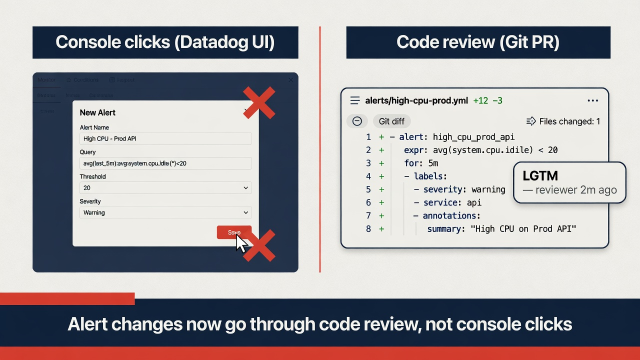 Alert as code: console vs Git PR