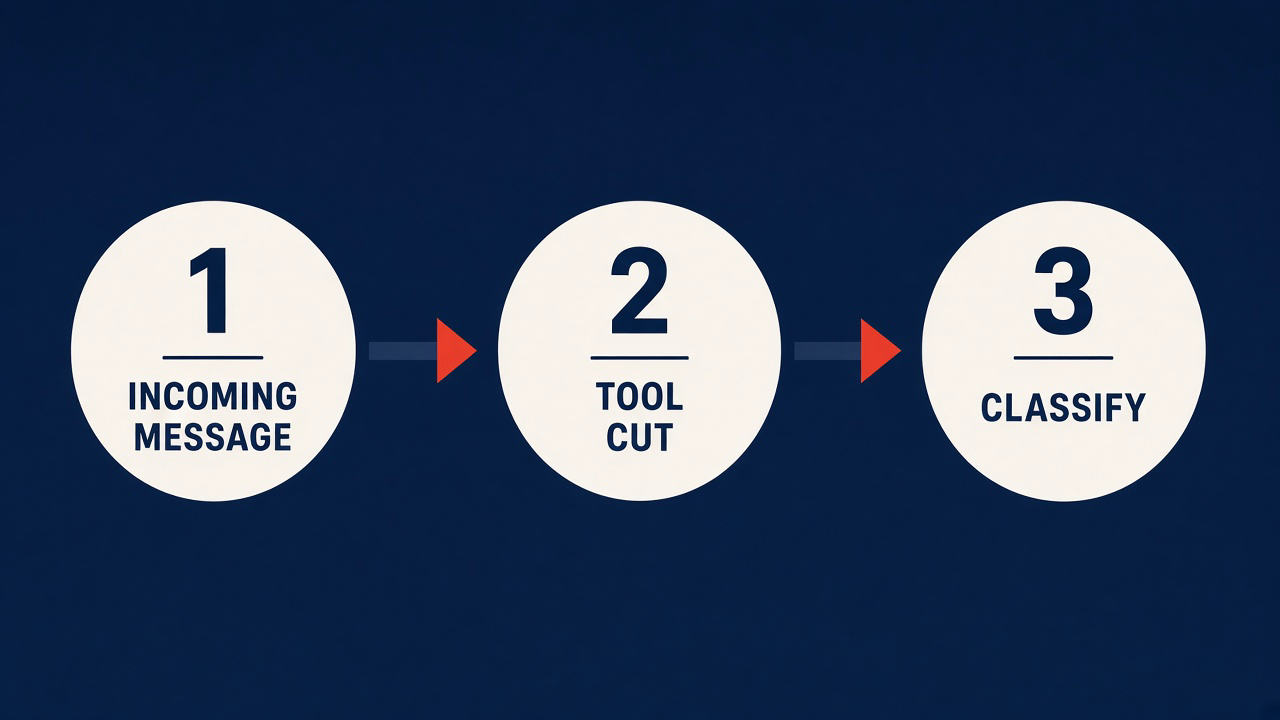 Incoming message, tool cut, then classify