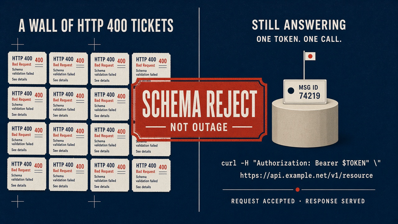 Schema reject, not an outage: HTTP 400 tickets beside a host that still answers