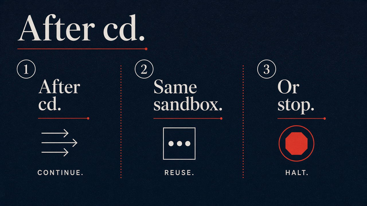 After cd: keep the same sandbox or stop