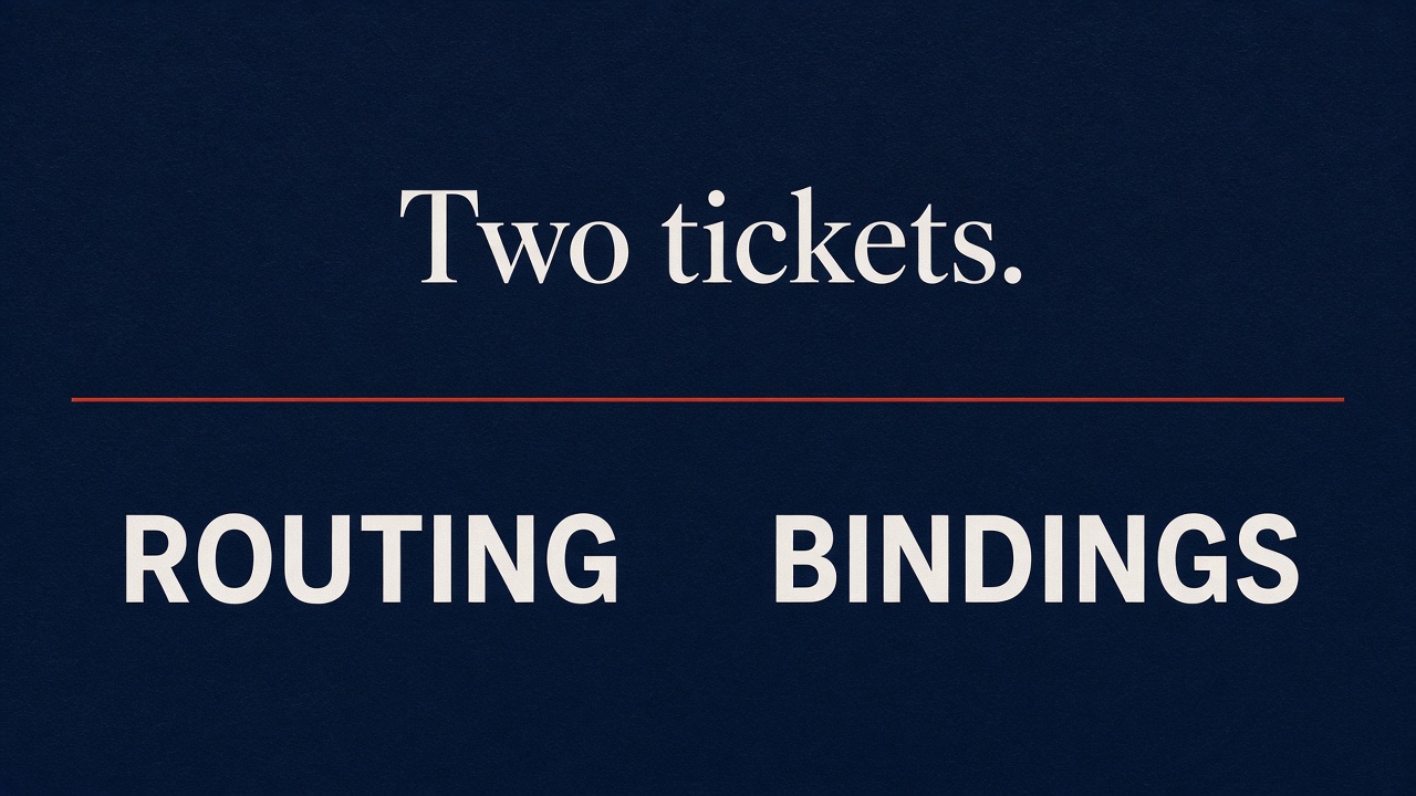 Two tickets: routing 404 versus bindings