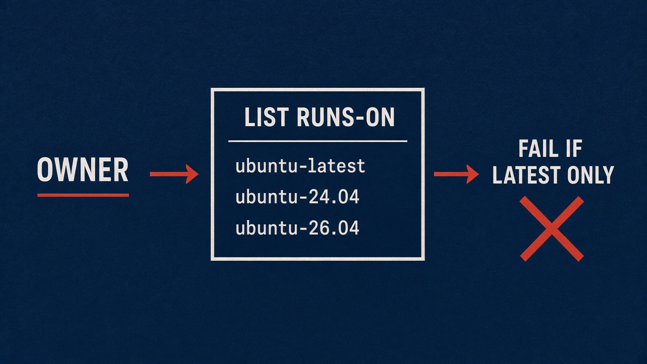 Probe the workflow: owner, list runs-on, fail if latest only