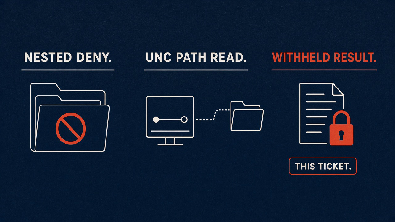Neighbor fields: Nested deny, UNC path read, Withheld result marked this ticket